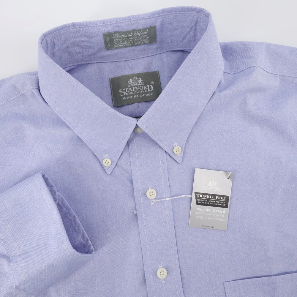 NEW Stafford Executive Wrinkle-Free Shirt Blue Long Sleeve Mens 17 37 XL Tall